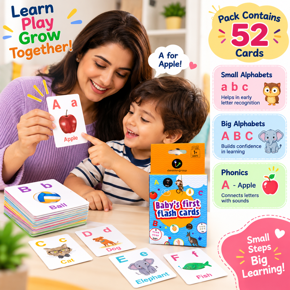 iLearnNGrow Baby’s First Alphabets Flash Cards – Alphabet Learning Cards
