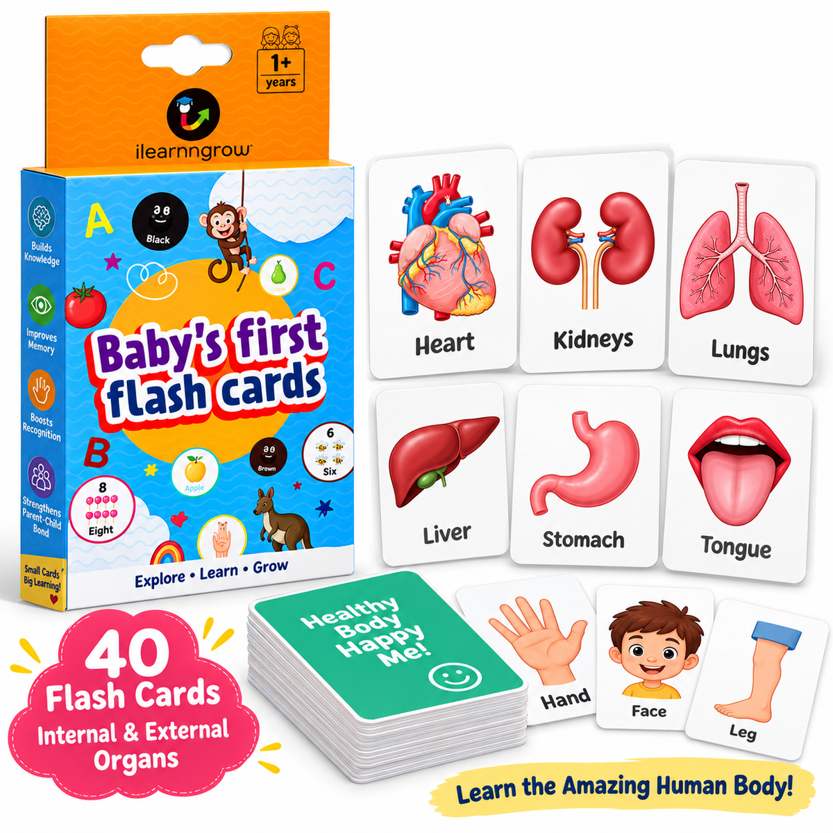 iLearnNGrow Baby’s First Body Parts Flash Cards – Educational Learning Flashcard Set for Kids