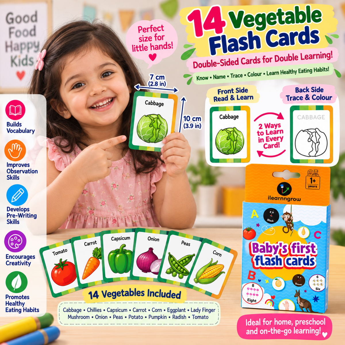 iLearnNGrow Baby’s First Vegetables Flash Cards – 28 Pc Educational Veggie Flash Card Set for Kids