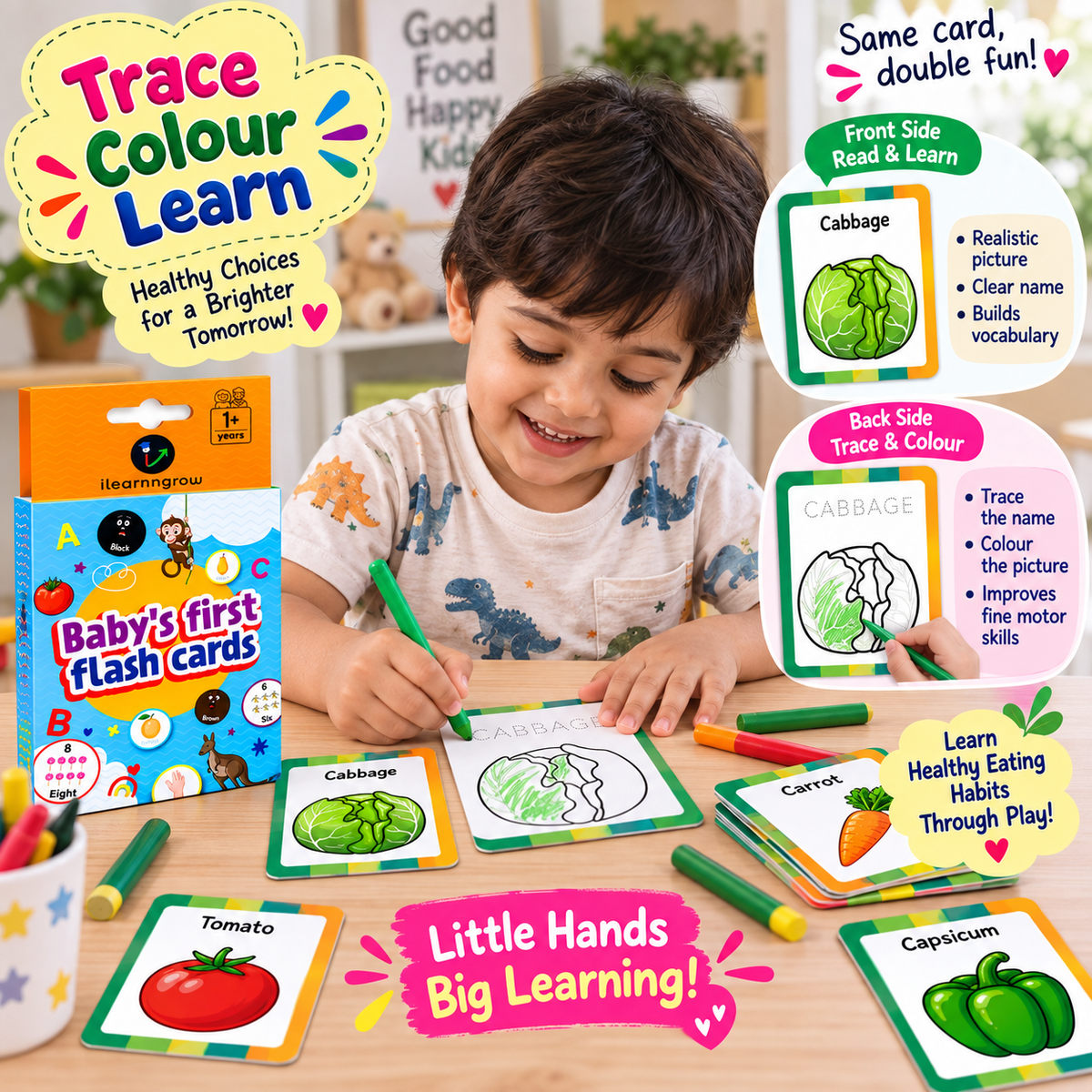 iLearnNGrow Baby’s First Vegetables Flash Cards – 28 Pc Educational Veggie Flash Card Set for Kids