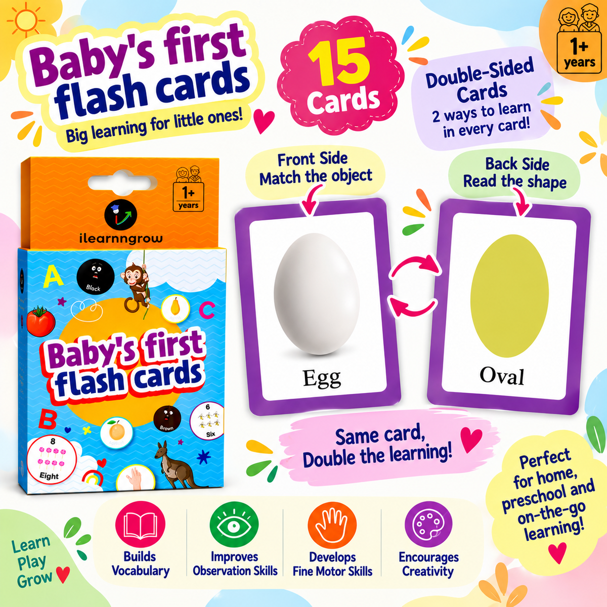 iLearnNGrow Baby’s First Shape Flash Cards – Shape Learning Flashcard Set for Kids