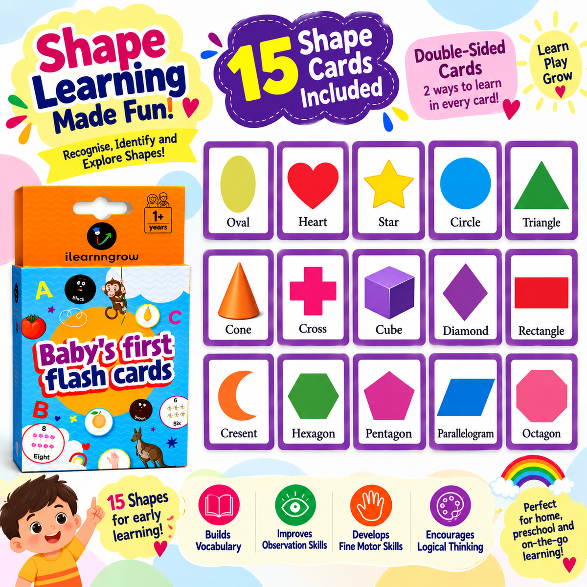 iLearnNGrow Baby’s First Shape Flash Cards – Shape Learning Flashcard Set for Kids