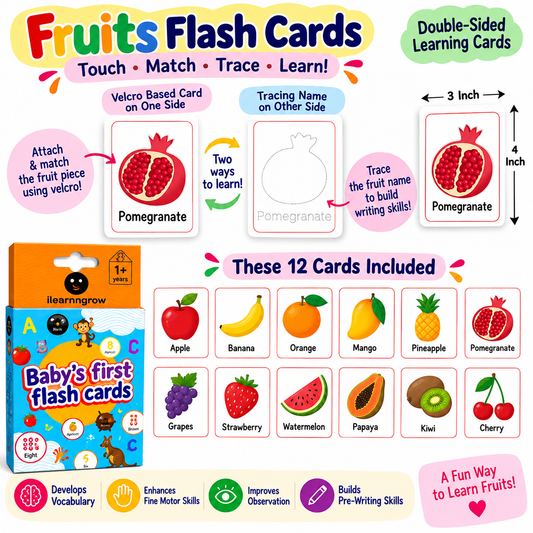 iLearnNGrow Baby’s First Fruits Flash Cards – Interactive Learning Flash Card Set for Kids
