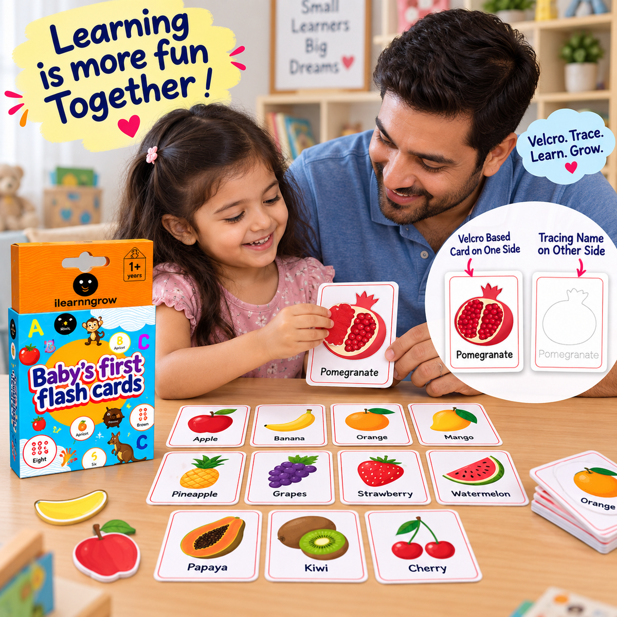 iLearnNGrow Baby’s First Fruits Flash Cards – Interactive Learning Flash Card Set for Kids