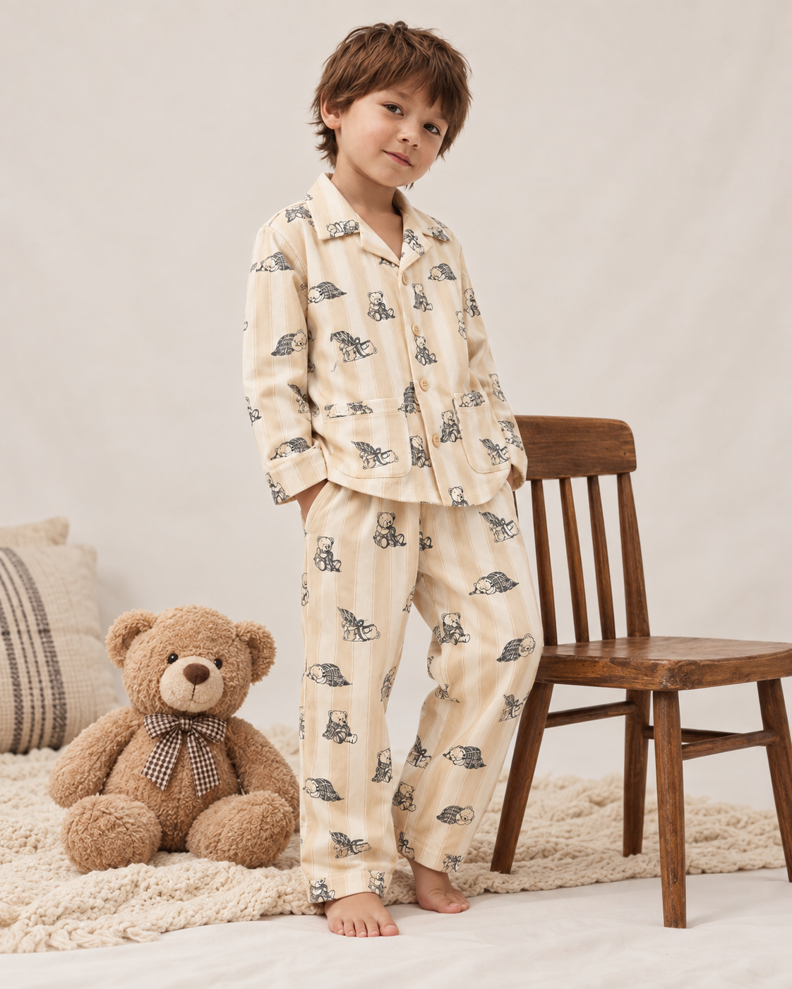 Bear Hugs & Snoozes Kids Cotton Night Suit