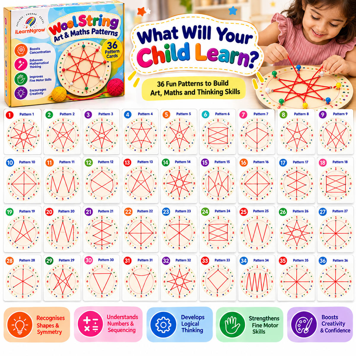 iLearnNGrow Unique Design Montessori Winding Pattern Games Educational Intelligent Toys for Kids