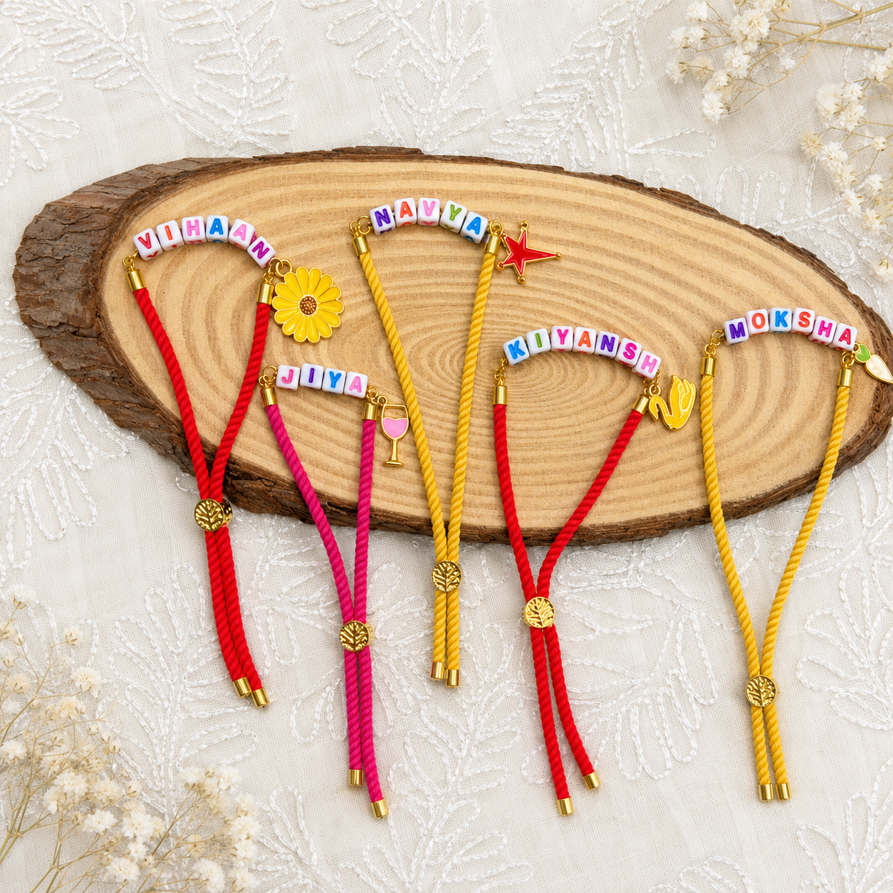 Set Of Three Custom Name Rakhis