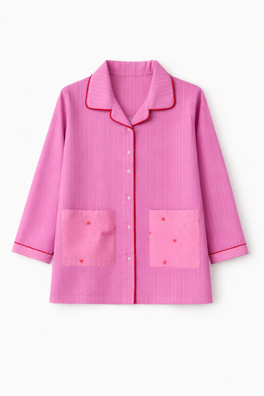 Pure Cotton Pink Full Sleeves Night Suit with Heart Pocket Detail