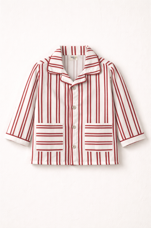 Cotton Striped Night Suit with Dual Functional Pockets - Off White