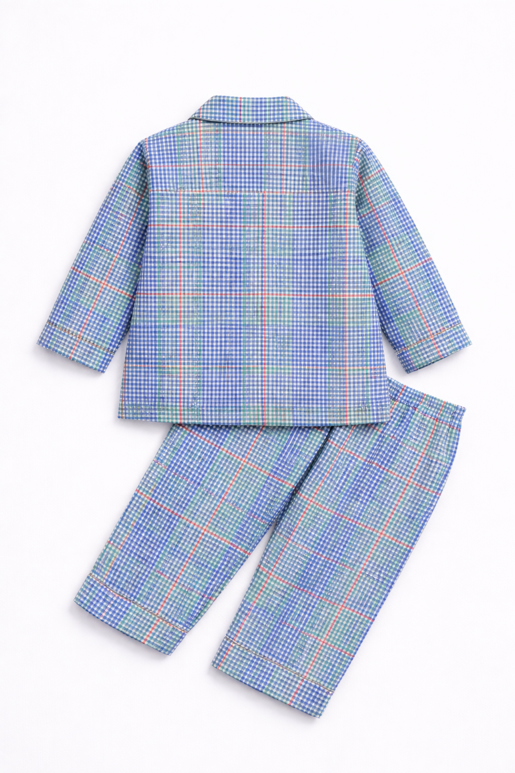 Kids Cotton Checkered Night Suit with Front Open Shirt