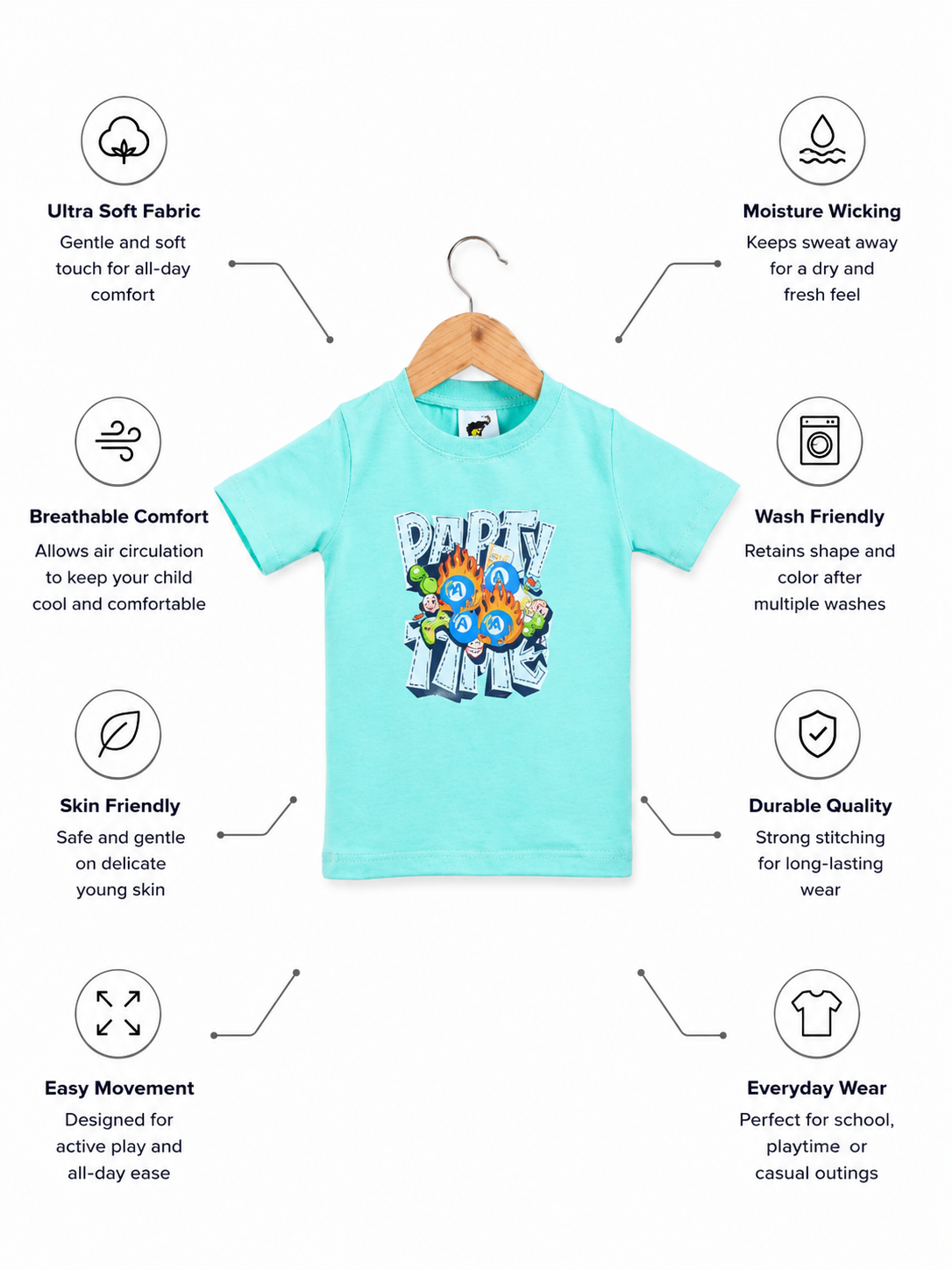 WAYNE Bamboo Graphic T-Shirt – Party Time Print Boys Tee