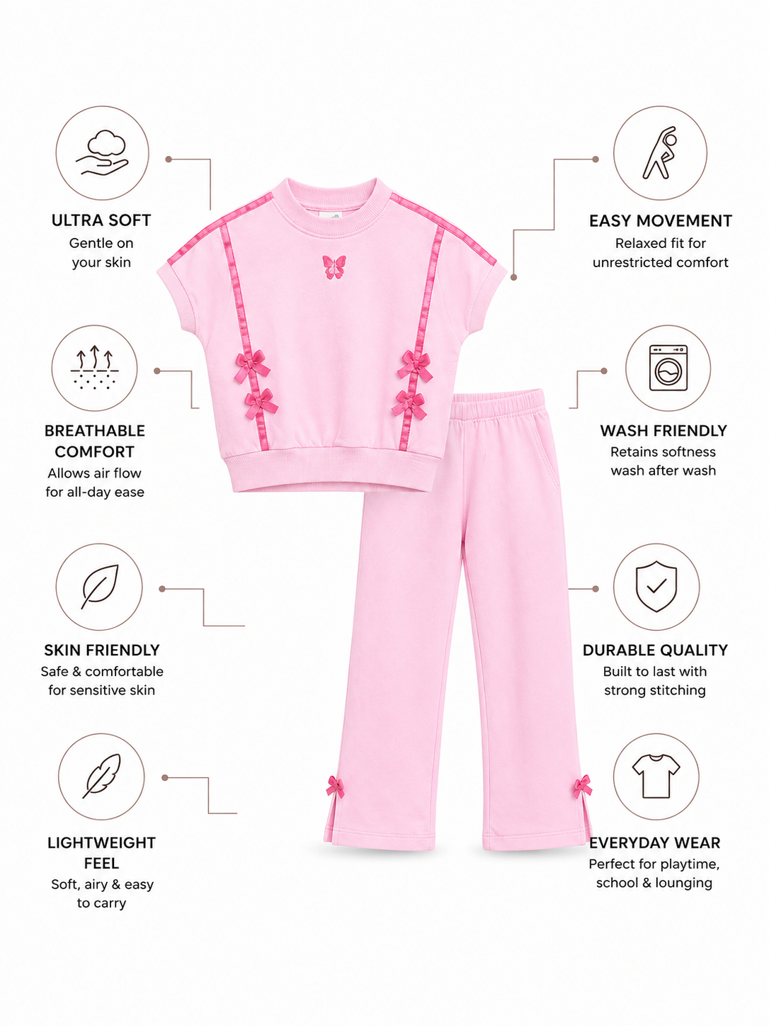 EMMA Bamboo Co-ord Set – Bow Detail Girls Outfit