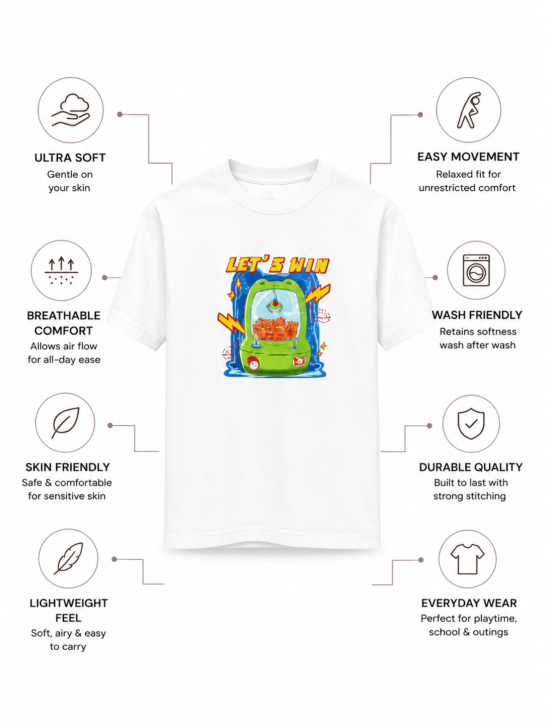 NOEL Bamboo Graphic T-Shirt – Let’s Win Arcade Print Kids T-Shirt
