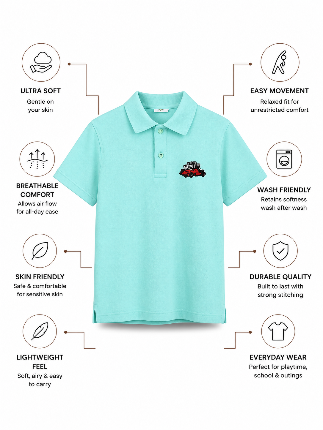 JORDON Bamboo Polo T-Shirt – Race Car Detail Boys Polo Tee