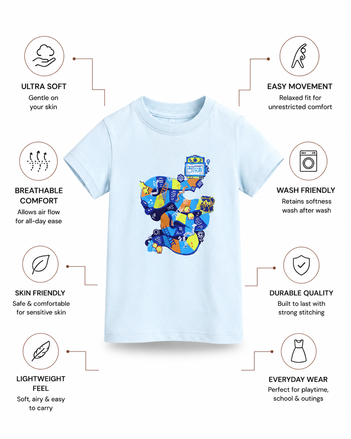 WILLOW Bamboo Graphic T-Shirt – Snakes & Ladders Print Kids T-Shirt