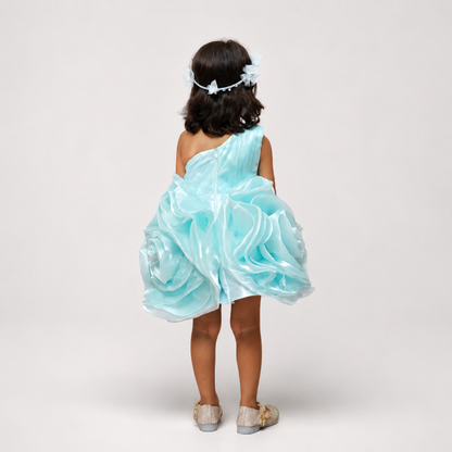 Green Flower Dress With Silver Embellished Hand Embroidery