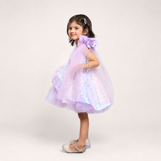 Mauve Sequin Dress With Shoulder Bow
