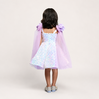 Mauve Sequin Dress With Shoulder Bow