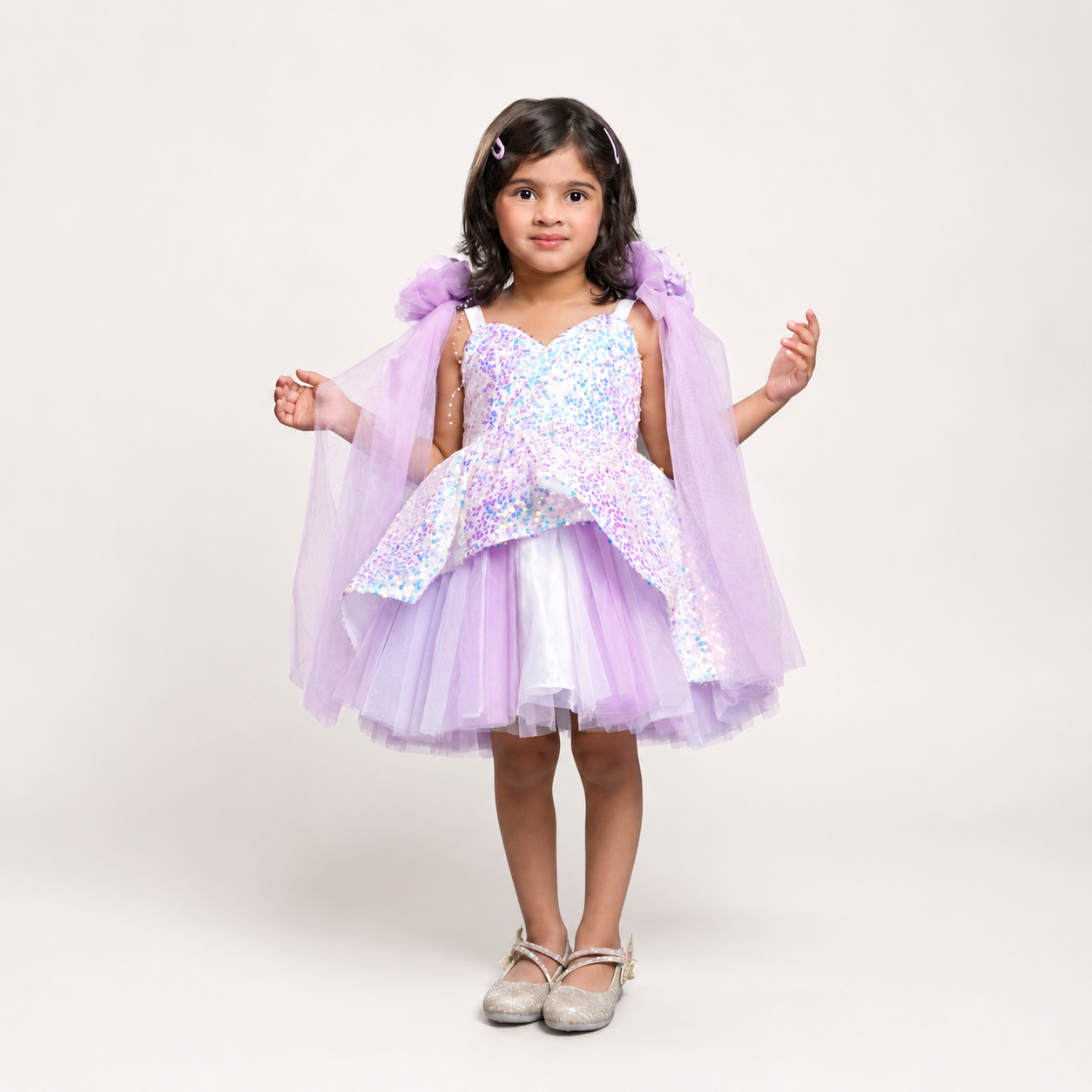 Mauve Sequin Dress With Shoulder Bow