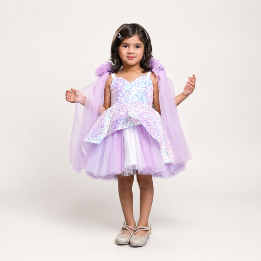 Mauve Sequin Dress With Shoulder Bow
