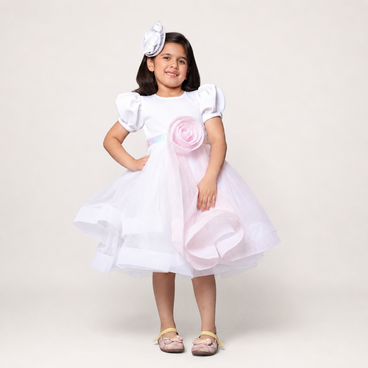 Pink & White Dress With A Flower