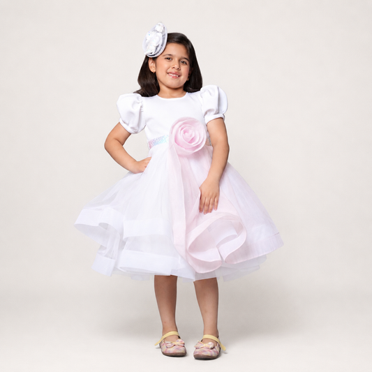 Pink & White Dress With A Flower