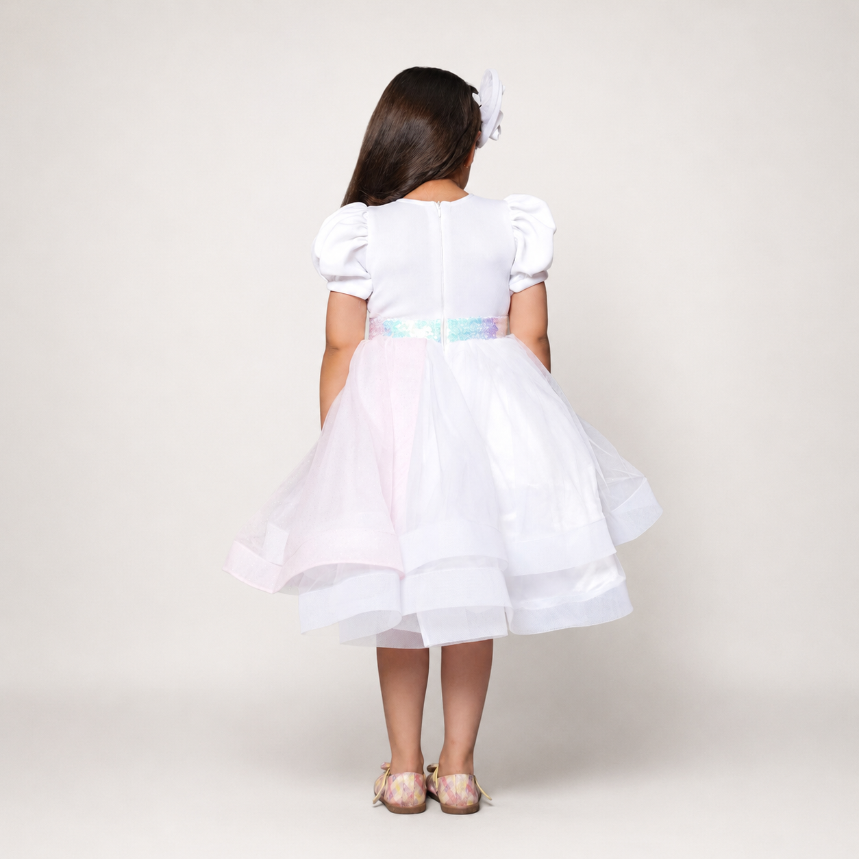 Pink & White Dress With A Flower