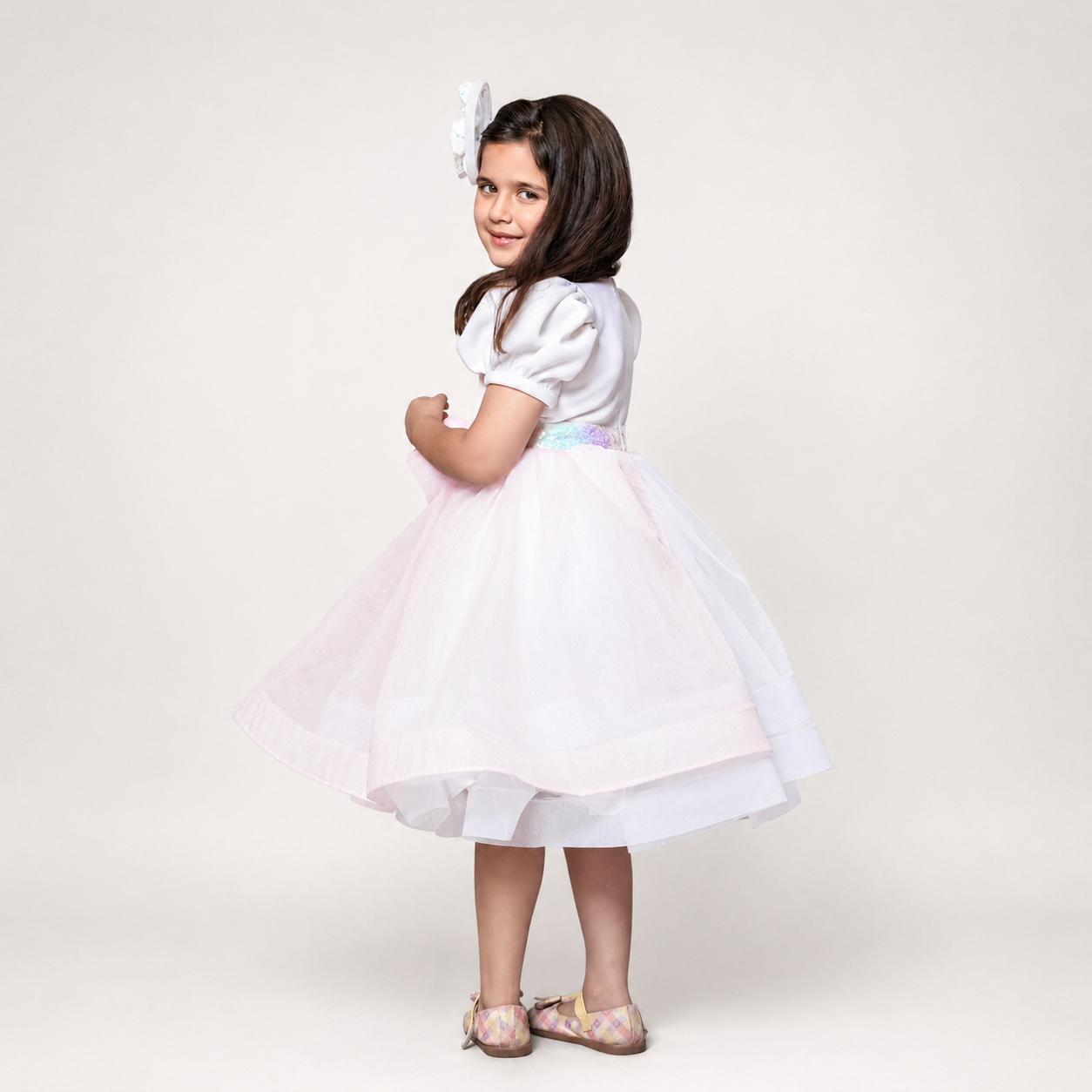 Pink & White Dress With A Flower