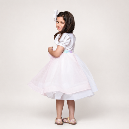 Pink & White Dress With A Flower