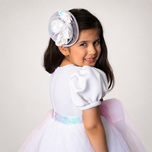 Pink & White Dress With A Flower