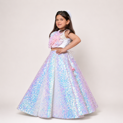 Glitter Lehenga With Flower Top