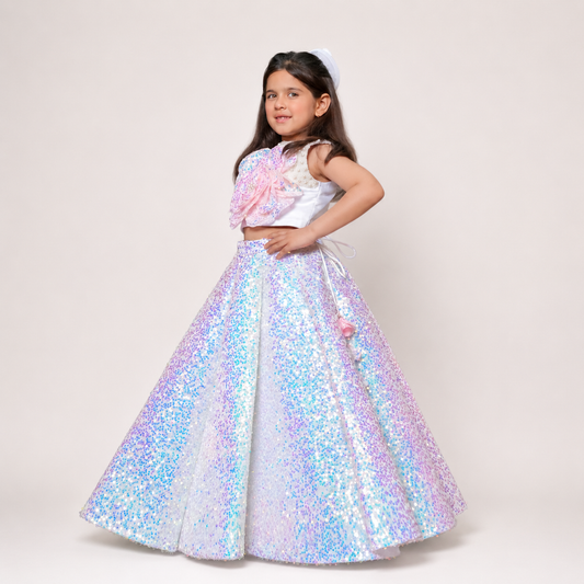 Glitter Lehenga With Flower Top
