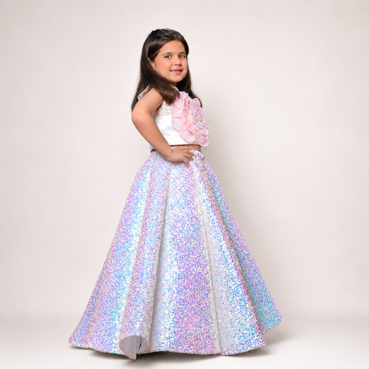 Glitter Lehenga With Flower Top