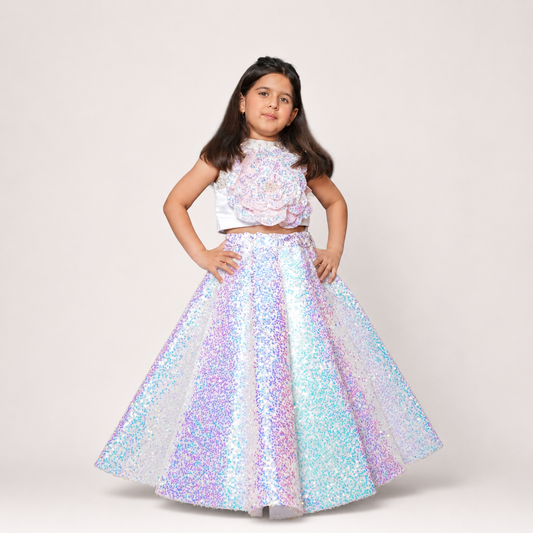Glitter Lehenga With Flower Top