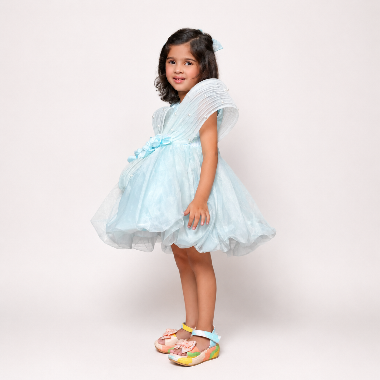 Tissue Dress Embellished With Handmade Flowers And Beads