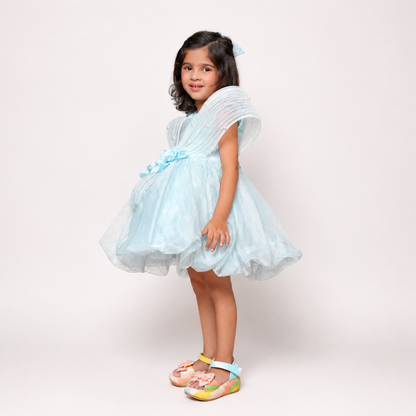 Tissue Dress Embellished With Handmade Flowers And Beads