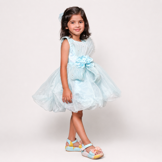 Tissue Dress Embellished With Handmade Flowers And Beads