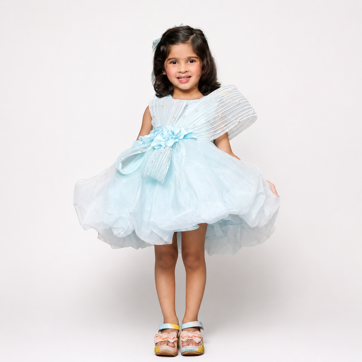 Tissue Dress Embellished With Handmade Flowers And Beads