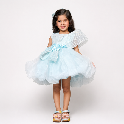 Tissue Dress Embellished With Handmade Flowers And Beads