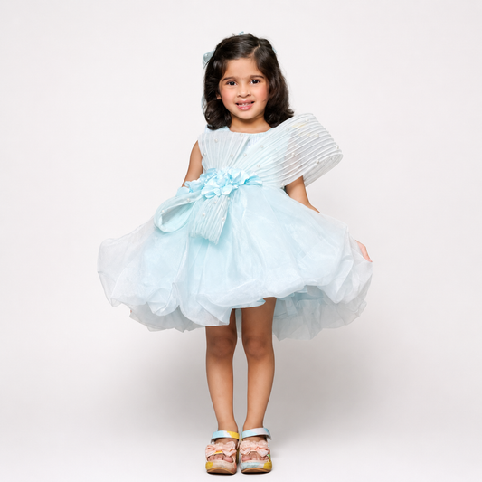 Tissue Dress Embellished With Handmade Flowers And Beads