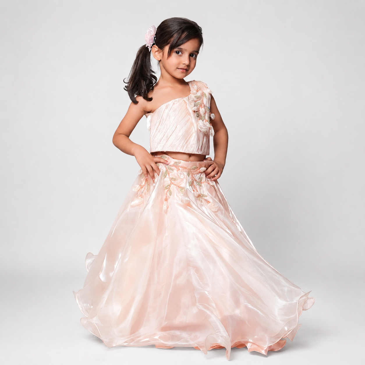 Lehenga Set With Embroidery And Handmade Flower Embellishment
