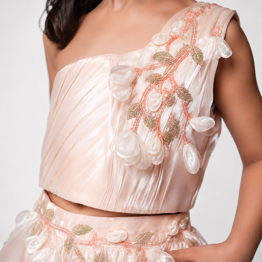 Lehenga Set With Embroidery And Handmade Flower Embellishment
