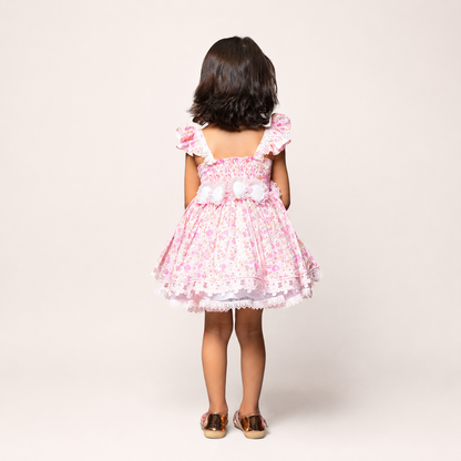 Floral Printed Dress Embellished With Flower Belt
