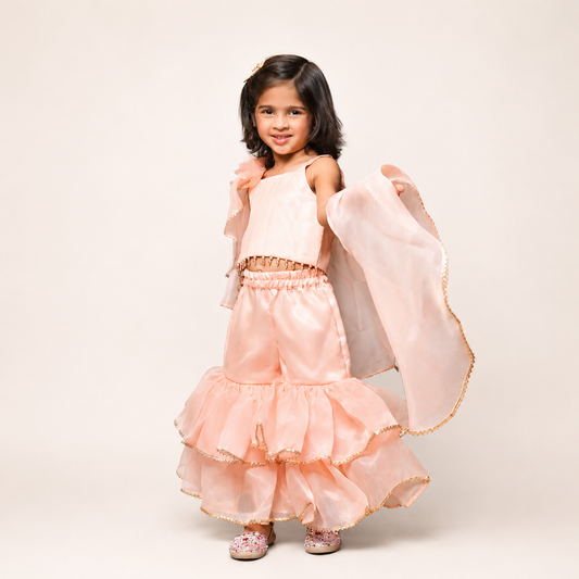 Peach Gharara With Flower Dupatta