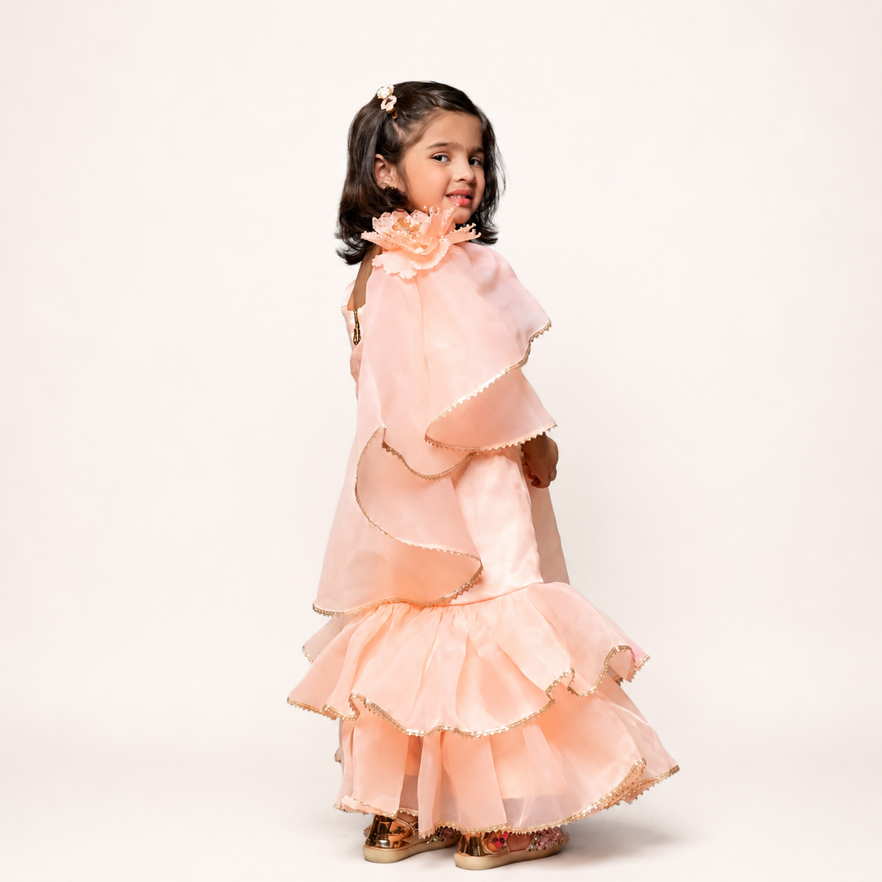 Peach Gharara With Flower Dupatta