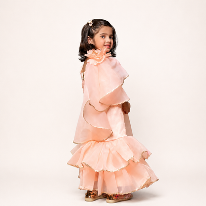 Peach Gharara With Flower Dupatta