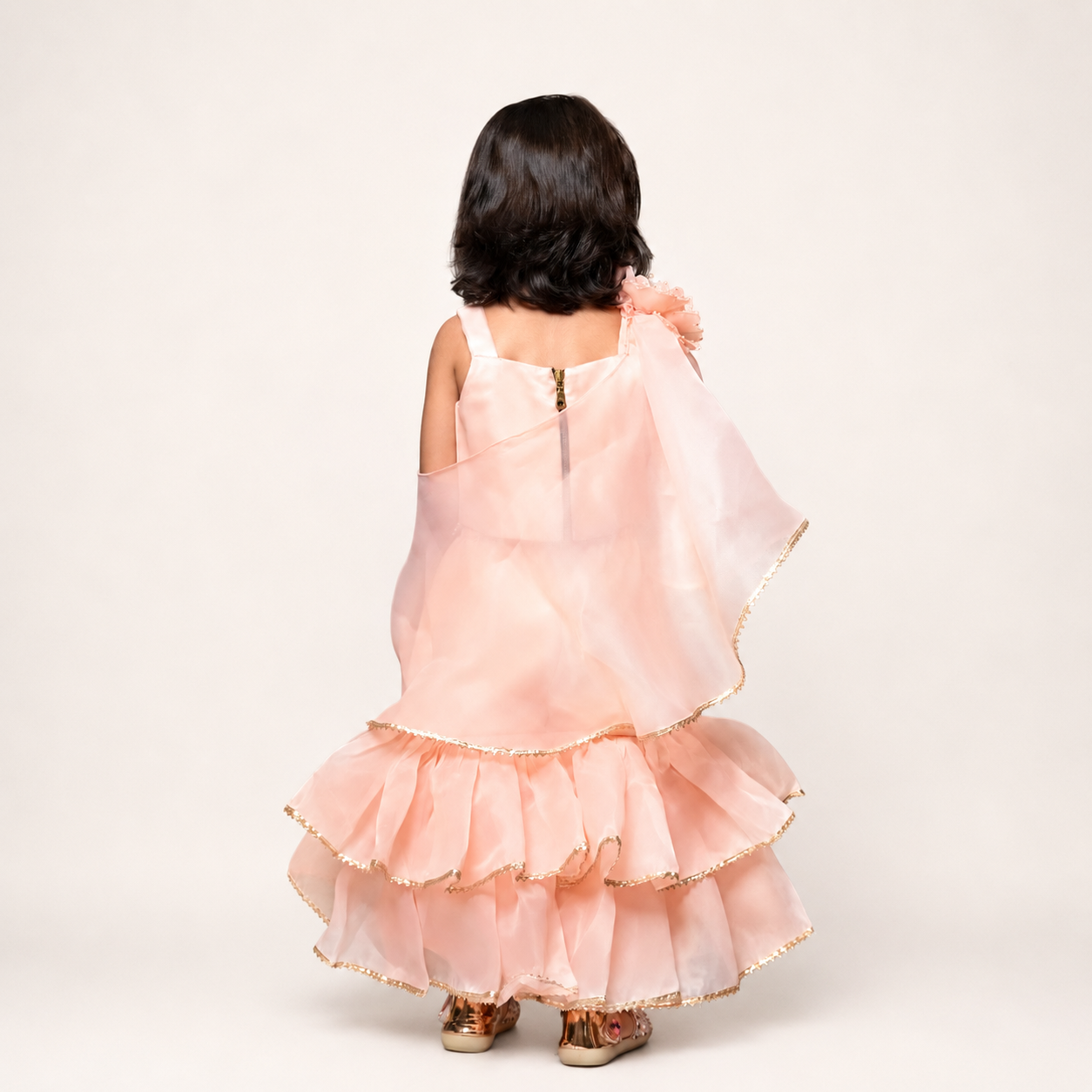 Peach Gharara With Flower Dupatta