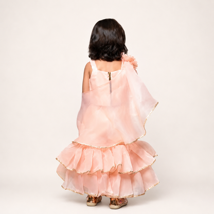 Peach Gharara With Flower Dupatta