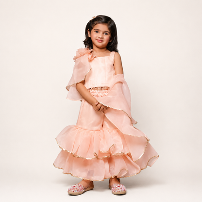 Peach Gharara With Flower Dupatta