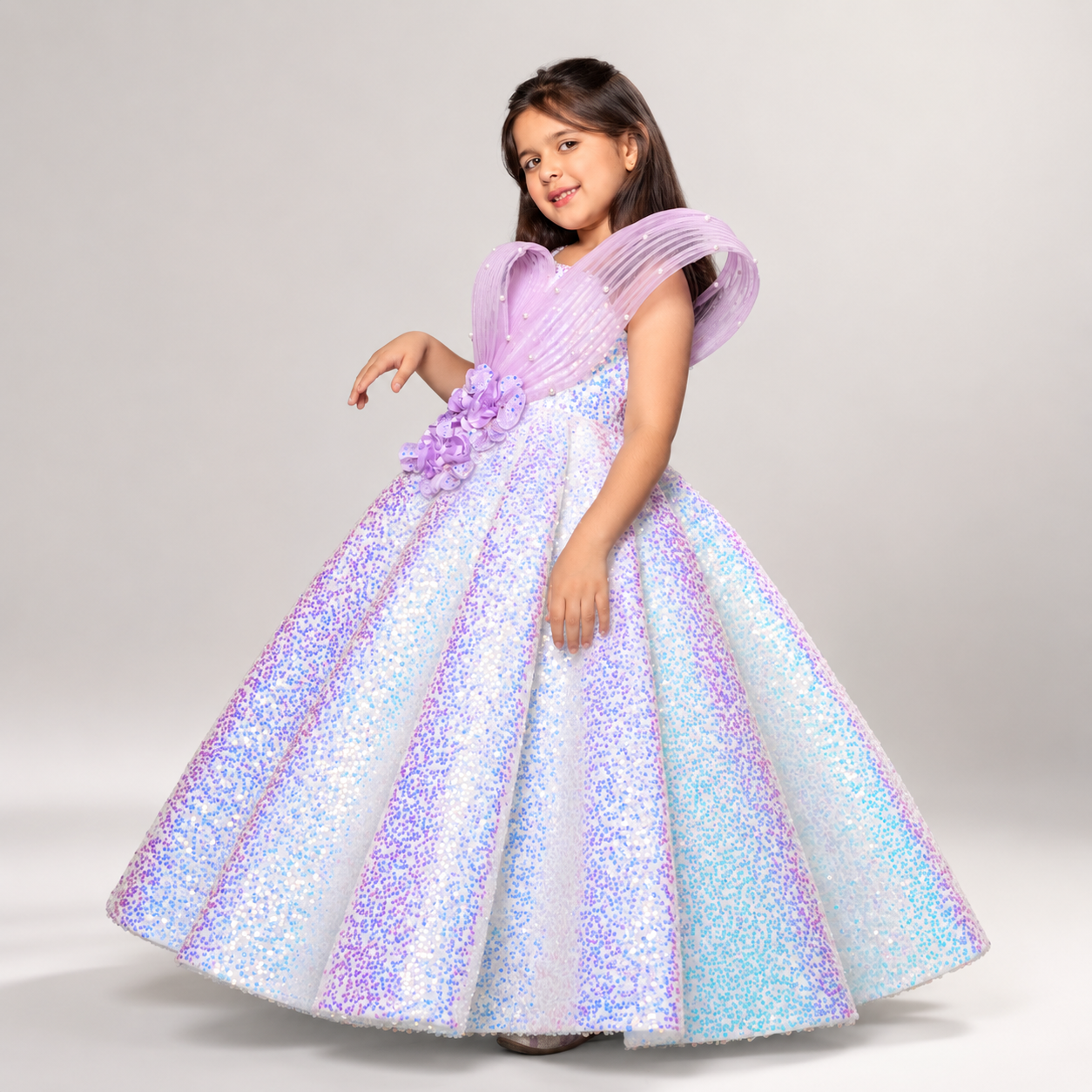 Sequin Gown With Handmade Flowers
